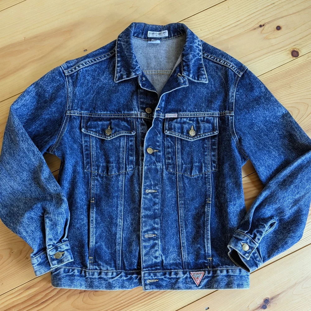 Vintage GUESS Denim Trucker Jean Jacket Georges Marciano Stonewash Blue Large - Picture 1 of 14